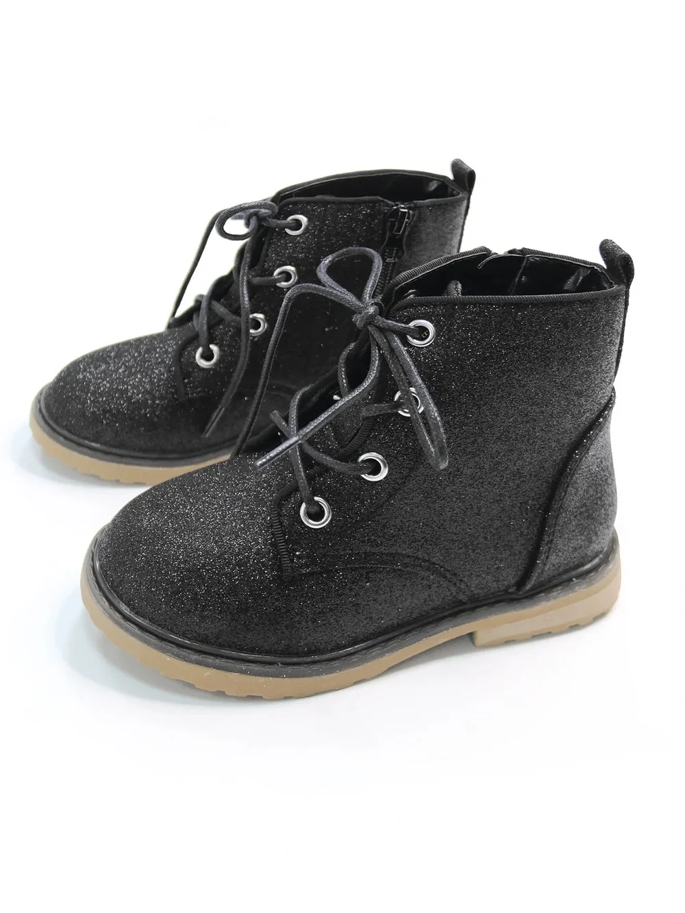 Bums & Roses Toddler Girls' Black Onyx Lace-Up Glitter Ankle Boots Size 6